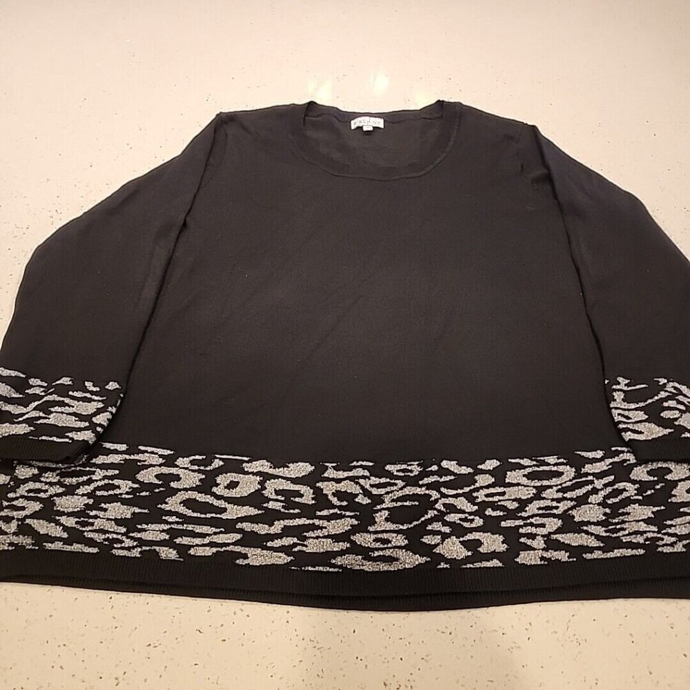 Birch NY Sweater 2x Black Metallic Silver Animal Print Pull Over